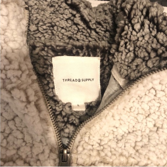 Thread & Supply 1/4 Zip Sherpa Wubby Teddy  Pullover Women’s Size Large - Picture 4 of 12